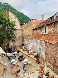 Aftar Garden courtyard and outdoor tables in 2019